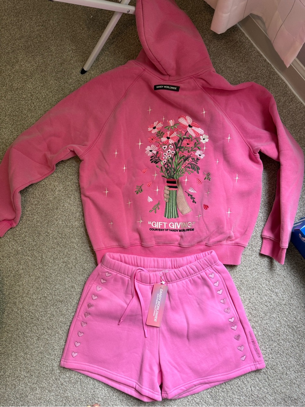 Pink 'Gift Giving' Embroidered Hoodie